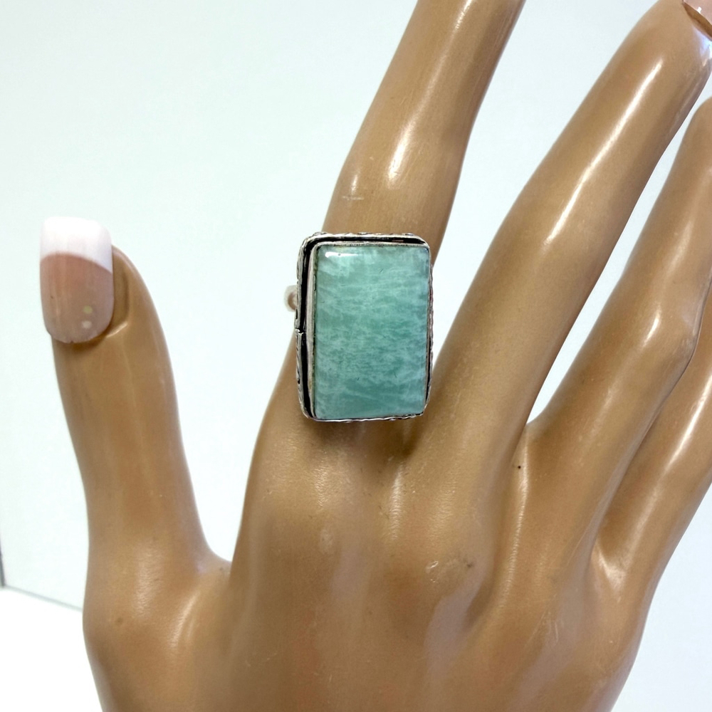 Amazonite Adjustable Silver Plated Handmade Ring Gift Boxed Size 6–9‎